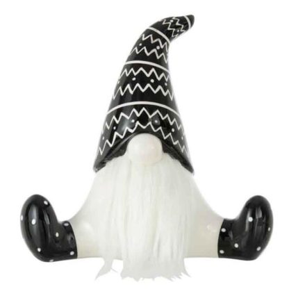 Objet Décoratif | Statuette Déco "Père Noël Assis" 25cm Noir & Blanc Décoration de Noël Noir & Blanc