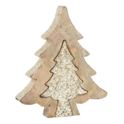 Objet Décoratif | Statuette Déco "Puzzle Arbre de Noël" 30cm Naturel Décoration de Noël Naturel & Or