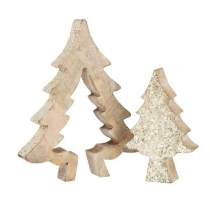 Objet Décoratif | Statuette Déco "Puzzle Arbre de Noël" 30cm Naturel Décoration de Noël Naturel & Or