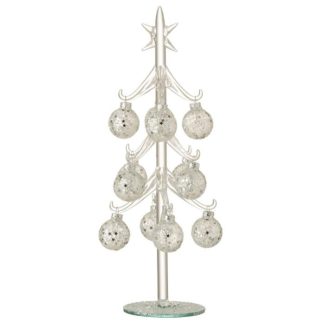 Objet Décoratif | Statuette Déco "Sapin & Boules Noël" 30cm Argent Décoration de Noël Argent