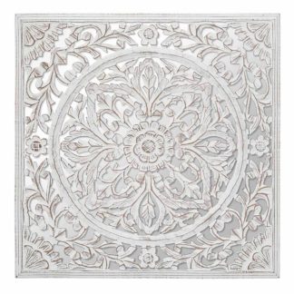 Objet Mural Décoratif | Miroir Déco en Verre "Sculpté" 58cm Blanc Décoration Murale Naturel