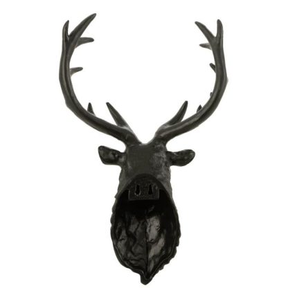 Objet Mural Décoratif | Trophée Mural Déco "Tête de Cerf" 57cm Noir Décoration Murale Noir