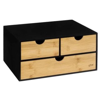 Organiseur de Tiroir | Tour de Rangement Bureau "Bava" 31cm Noir Boîtes & Rangements Noir & Naturel