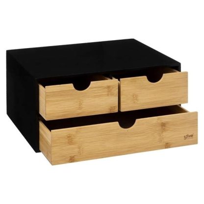 Organiseur de Tiroir | Tour de Rangement Bureau "Bava" 31cm Noir Boîtes & Rangements Noir & Naturel