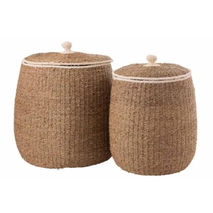 Panier de Rangement | Lot de 2 Paniers Déco "Couvercles" 50cm Marron Boîtes & Rangements Marron & Blanc