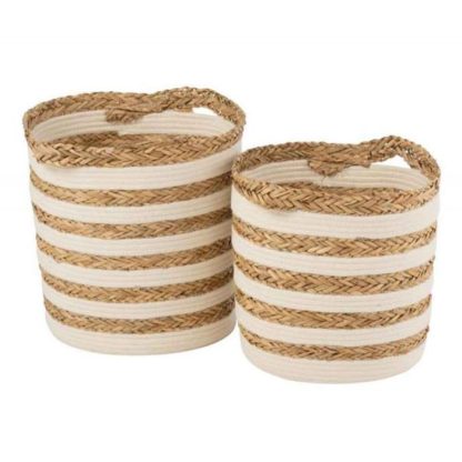 Panier de Rangement | Lot de 2 Paniers Déco "Rayés" 38cm Naturel & Blanc Boîtes & Rangements Naturel & Blanc