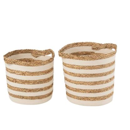 Panier de Rangement | Lot de 2 Paniers Déco "Rayés" 38cm Naturel & Blanc Boîtes & Rangements Naturel & Blanc