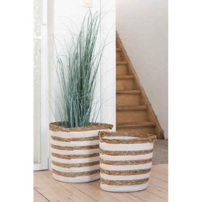 Panier de Rangement | Lot de 2 Paniers Déco "Rayés" 38cm Naturel & Blanc Boîtes & Rangements Naturel & Blanc