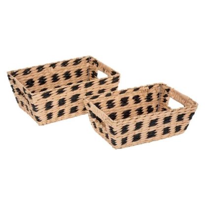 Panier de Rangement | Lot de 2 Paniers Déco "Terre Inconnue" 22cm Beige Boîtes & Rangements Beige & Noir