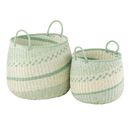 Panier de Rangement | Lot de 2 Paniers Déco "Zostère" 38cm Vert & Beige Boîtes & Rangements Panier de Rangement