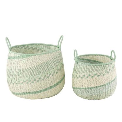 Panier de Rangement | Lot de 2 Paniers Déco "Zostère" 38cm Vert & Beige Boîtes & Rangements Panier de Rangement