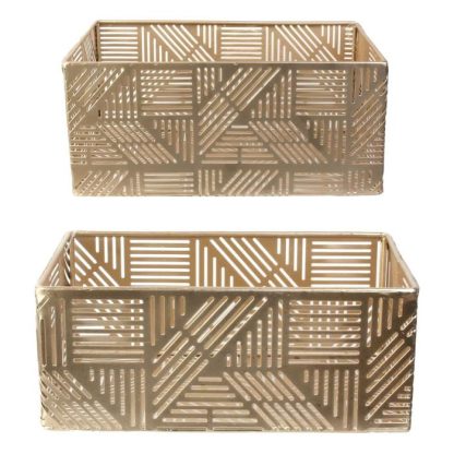 Panier de Rangement | Lot de 2 Paniers de Rangement "Ajouré" 25cm Or Boîtes & Rangements Or