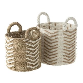 Panier de Rangement | Lot de 2 Paniers de Rangement "Chevron" 39cm Naturel & Blanc Boîtes & Rangements Naturel & Blanc