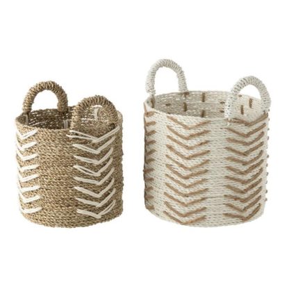 Panier de Rangement | Lot de 2 Paniers de Rangement "Chevron" 39cm Naturel & Blanc Boîtes & Rangements Naturel & Blanc