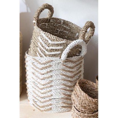 Panier de Rangement | Lot de 2 Paniers de Rangement "Chevron" 39cm Naturel & Blanc Boîtes & Rangements Naturel & Blanc