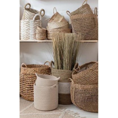 Panier de Rangement | Lot de 2 Paniers de Rangement "Chevron" 39cm Naturel & Blanc Boîtes & Rangements Naturel & Blanc