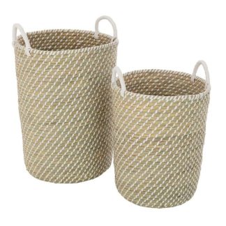 Panier de Rangement | Lot de 2 Paniers de Rangement "Daren" 40cm Naturel & Blanc Boîtes & Rangements Naturel & Blanc