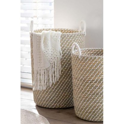 Panier de Rangement | Lot de 2 Paniers de Rangement "Daren" 40cm Naturel & Blanc Boîtes & Rangements Naturel & Blanc