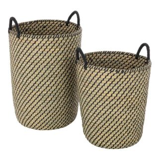 Panier de Rangement | Lot de 2 Paniers de Rangement "Daren" 40cm Naturel & Noir Boîtes & Rangements Naturel & Noir