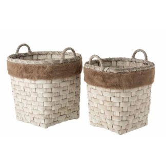 Panier de Rangement | Lot de 2 Paniers "Imitation Fourrure" 39cm Marron Boîtes & Rangements Marron & Beige