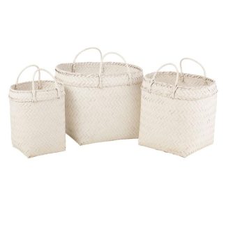 Panier de Rangement | Lot de 3 Paniers Déco "Rotin" 50cm Blanc Boîtes & Rangements Blanc