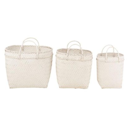 Panier de Rangement | Lot de 3 Paniers Déco "Rotin" 50cm Blanc Boîtes & Rangements Blanc