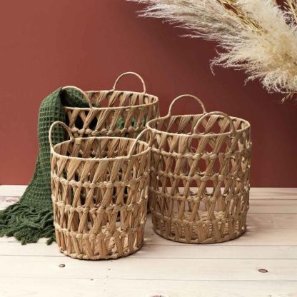 Panier de Rangement | Lot de 3 Paniers de Rangement "Ajouré" 40cm Naturel Boîtes & Rangements Naturel