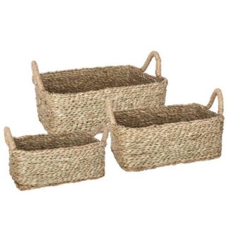 Panier de Rangement | Lot de 3 Paniers de Rangement à Anses "Seagrass" 36cm Naturel Boîtes & Rangements Naturel