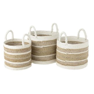 Panier de Rangement | Lot de 3 Paniers de Rangement "Caro" 45cm Naturel & Blanc Boîtes & Rangements Naturel & Blanc