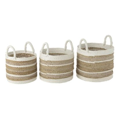 Panier de Rangement | Lot de 3 Paniers de Rangement "Caro" 45cm Naturel & Blanc Boîtes & Rangements Naturel & Blanc