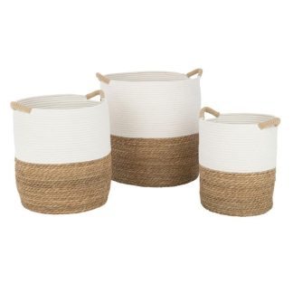 Panier de Rangement | Lot de 3 Paniers de Rangement "Eddie" 45cm Naturel & Blanc Boîtes & Rangements Naturel & Blanc