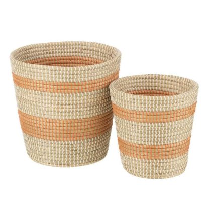 Panier de Rangement | Lot de 3 Paniers de Rangement en Jonc "Colby" 56cm Orange Boîtes & Rangements Orange