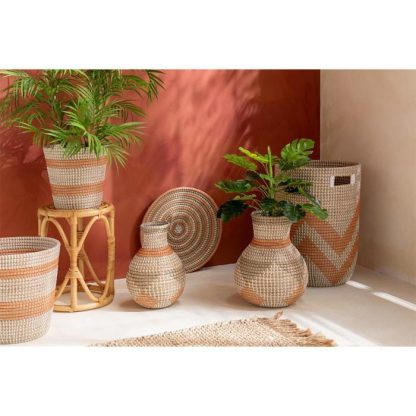 Panier de Rangement | Lot de 3 Paniers de Rangement en Jonc "Colby" 56cm Orange Boîtes & Rangements Orange