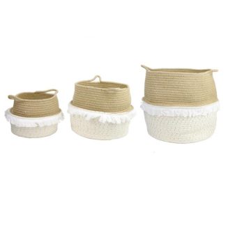 Panier de Rangement | Lot de 3 Paniers de Rangement "Franges" 35cm Blanc Boîtes & Rangements Blanc & Or