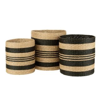 Panier de Rangement | Lot de 3 Paniers de Rangement "Marcelo" 40cm Naturel & Noir Boîtes & Rangements Naturel & Noir