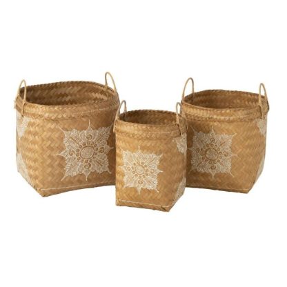 Panier de Rangement | Lot de 3 Paniers en Bambou "Bali" 50cm Naturel & Blanc Boîtes & Rangements Naturel & Blanc