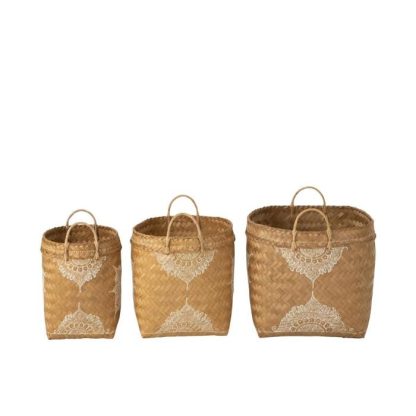 Panier de Rangement | Lot de 3 Paniers en Bambou "Bali" 50cm Naturel & Blanc Boîtes & Rangements Naturel & Blanc