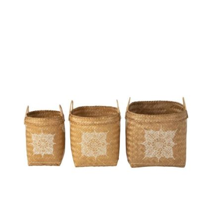 Panier de Rangement | Lot de 3 Paniers en Bambou "Bali" 50cm Naturel & Blanc Boîtes & Rangements Naturel & Blanc