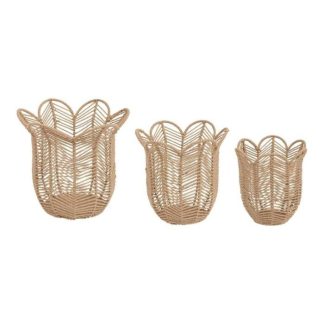 Panier de Rangement | Lot de 3 Paniers en Jute "Floral" 37cm Naturel Boîtes & Rangements Beige