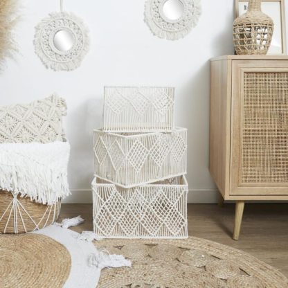 Panier de Rangement | Lot de 3 Paniers Gigognes "Boho" 37cm Beige Boîtes & Rangements Beige