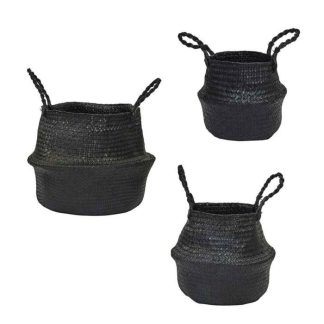 Panier de Rangement | Lot de 3 Paniers "Jonc de Mer" 38cm Noir Boîtes & Rangements Noir