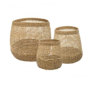 Panier de Rangement | Lot de 3 Paniers Ronds Ajourés "Ero" 45cm Naturel Boîtes & Rangements Naturel