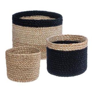 Panier de Rangement | Lot de 3 Paniers "Seagrass" 18cm Noir & Naturel Boîtes & Rangements Noir & Naturel