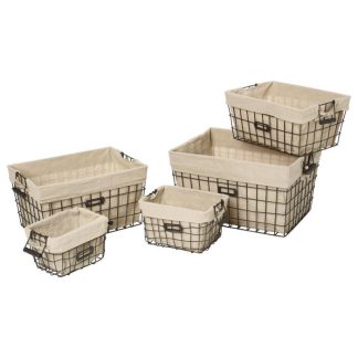 Panier de Rangement | Lot de 5 Corbeilles de Rangement "Métal" 51cm Beige Boîtes & Rangements Blanc