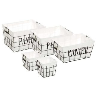 Panier de Rangement | Lot de 5 Paniers Rectangulaire "Welcome Black" 51cm Blanc Boîtes & Rangements Blanc