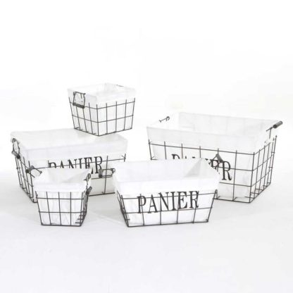 Panier de Rangement | Lot de 5 Paniers Rectangulaire "Welcome Black" 51cm Blanc Boîtes & Rangements Blanc