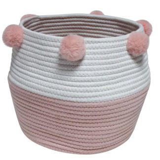 Panier de Rangement | Panier Déco à Pompons "Suzy" 30cm Rose & Blanc Boîtes & Rangements Panier de Rangement