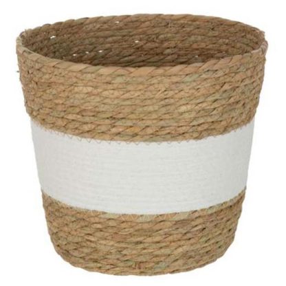 Panier de Rangement | Panier Déco Rond "Ligne" 25cm Naturel & Blanc Boîtes & Rangements Naturel & Blanc