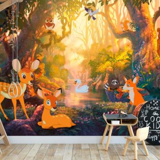 Papier Peint | Papier Peint "Animals in the Forest" Décoration Murale Multicolore