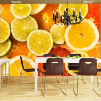 Papier Peint | Papier Peint "Citrus Fruits" Décoration Murale Multicolore